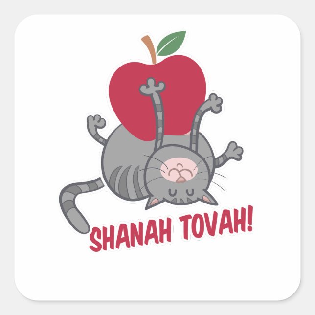 Pegatina Cuadrada Rosh Hashanah Cat - Año nuevo judío 5785 (Anverso)