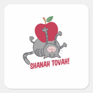 Pegatina Cuadrada Rosh Hashanah Cat - Año nuevo judío 5785