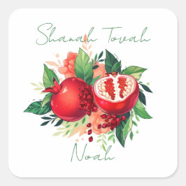 Pegatina Cuadrada Rosh Hashanah Shanah Tovah Pomegranate
