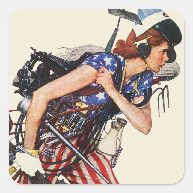 Pegatina Cuadrada Rosie al rescate (Anverso)