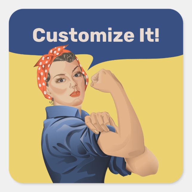 Pegatina Cuadrada Rosie the Riveter (Anverso)