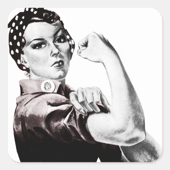 Pegatina Cuadrada Rosie the Riveter (Anverso)