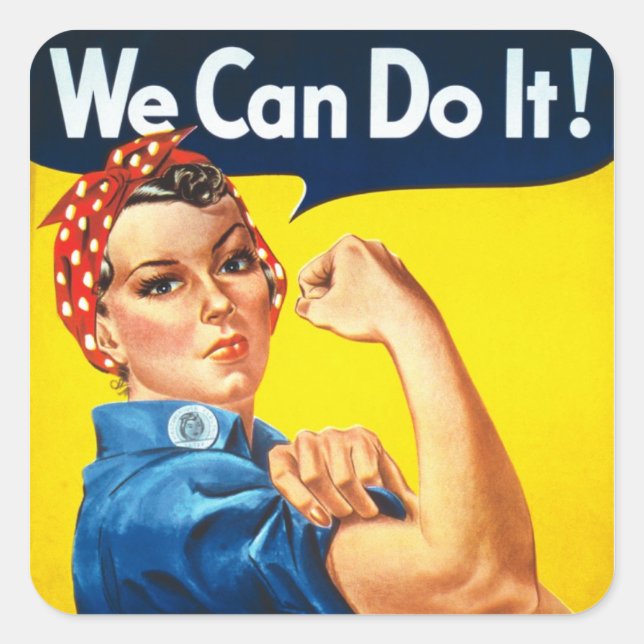 Pegatina Cuadrada Rosie The Riveter (Anverso)
