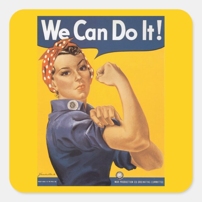 Pegatina Cuadrada Rosie the Riveter "Podemos hacerlo" (Anverso)