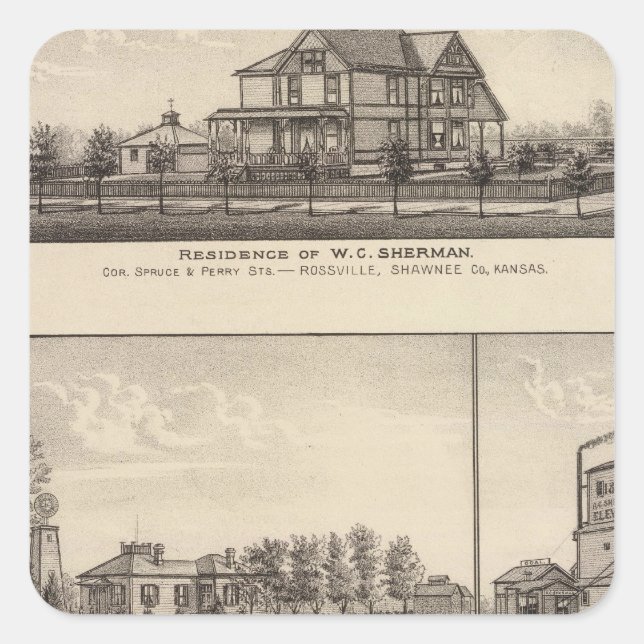 Pegatina Cuadrada Rossville, Kansas (Anverso)