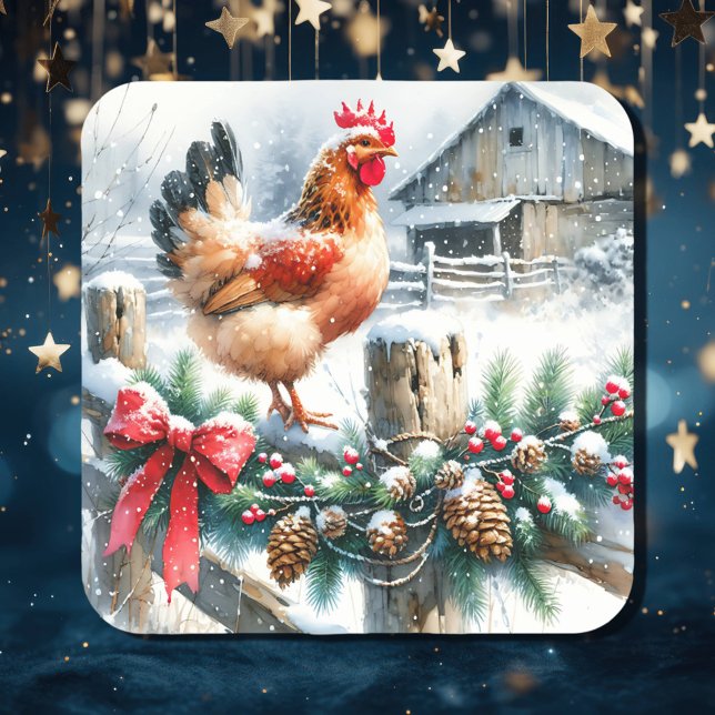 Pegatina Cuadrada Rostro de acuarela en un puesto de Navidades (Subido por el creador)