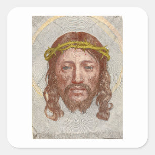 Pegatina Cuadrada Rostro de Cristo de Claude Mellan grabado de 1649