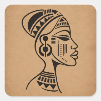 Pegatina Cuadrada Rostro Tribal Africano Abstracto | Arte de Línea M