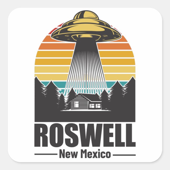 Pegatina Cuadrada Roswell New Mexico Funny Alien UFO Gift (Anverso)