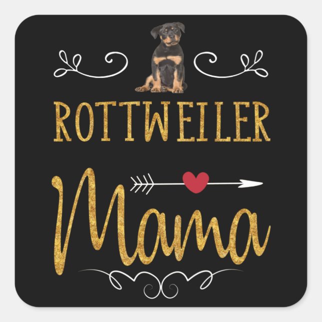 Pegatina Cuadrada Rottweiler ama a mamá (Anverso)