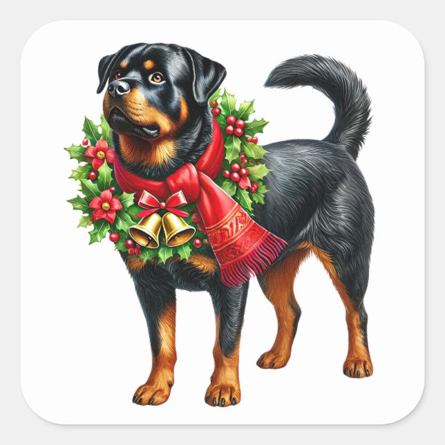 Pegatina Cuadrada Rottweiler en Gear Navidades (Anverso)