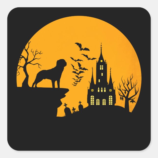 Pegatina Cuadrada Rottweiler Halloween (Anverso)