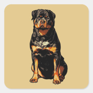 Pegatina Cuadrada Rottweiler Pop Art estilo cómic tramado perro