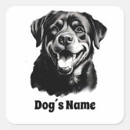 Pegatina Cuadrada Rottweilers Silhoutte blanco y negro