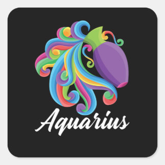 Pegatina Cuadrada Rótulo Aquarius Zodiac