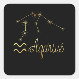 Pegatina Cuadrada Rótulo Aquarius Zodiac