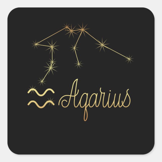 Pegatina Cuadrada Rótulo Aquarius Zodiac (Anverso)