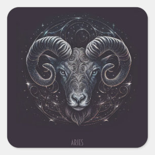 Pegatina Cuadrada Rótulo Aries Zodiac