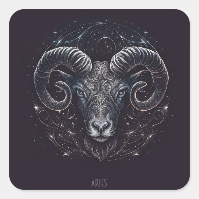 Pegatina Cuadrada Rótulo Aries Zodiac (Anverso)