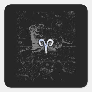 Pegatina Cuadrada Rótulo Aries Zodiac de estilo cromado en Hevelius