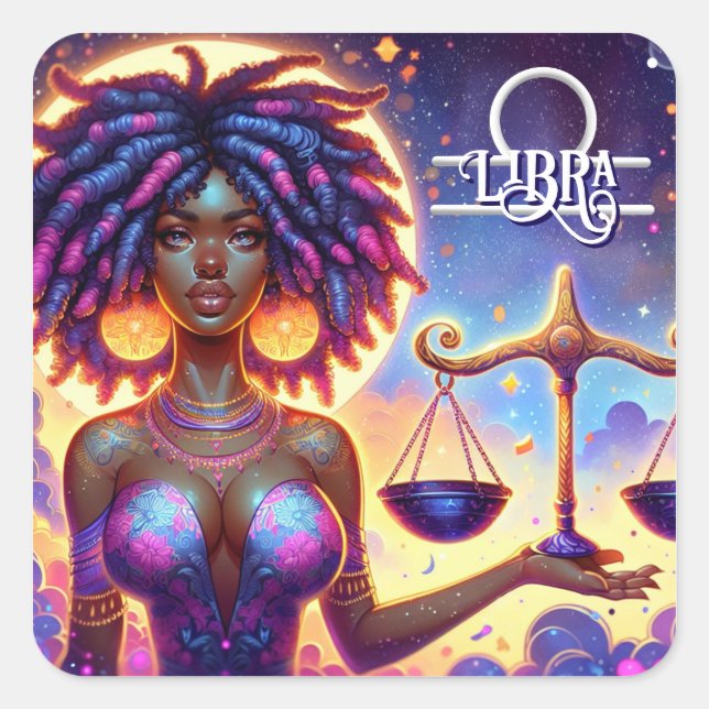 Pegatina Cuadrada Rótulo Astrológico Horoscopio Libra Zodiac (Anverso)