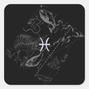 Pegatina Cuadrada Rótulo cromado como Pisces Zodiac en Hevelius 169