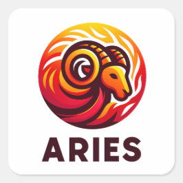 Pegatina Cuadrada Rótulo de Astrología Fiery Aries