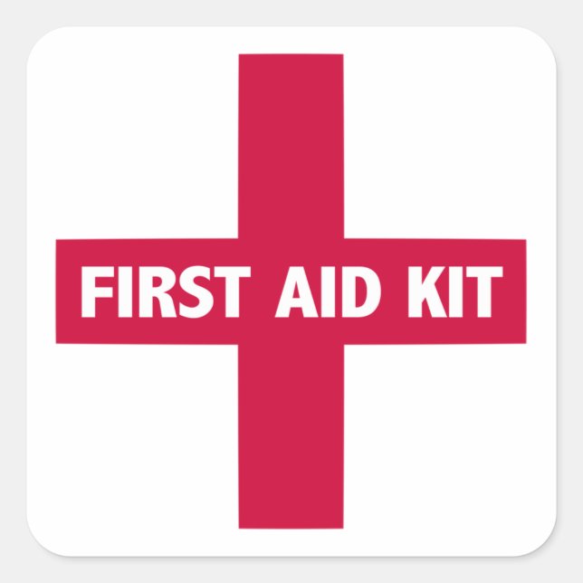 Pegatina Cuadrada Rótulo de First Aid Kit (Anverso)