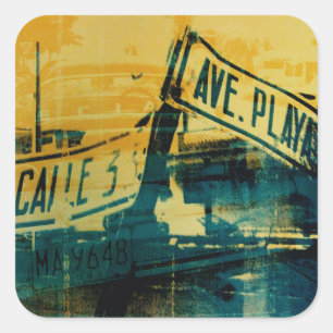 Pegatina Cuadrada Rótulo de la calle verde y amarilla