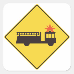 Pegatina Cuadrada Rótulo de la carretera del motor del fuego