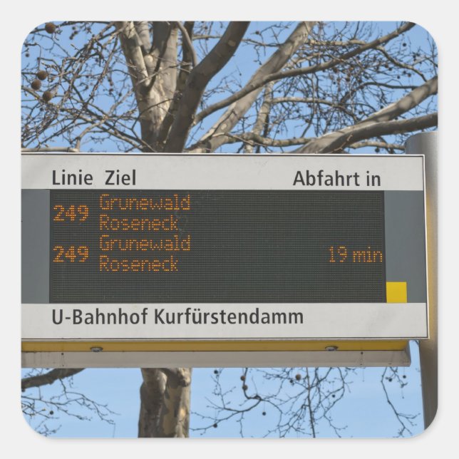 Pegatina Cuadrada Rótulo de la parada de autobús en Berlín (Anverso)