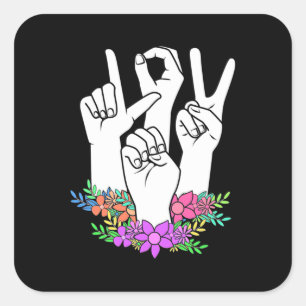 Pegatina Cuadrada Rótulo de mano del profesor ASL