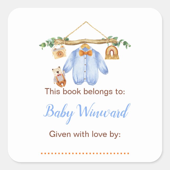 Pegatina Cuadrada Rótulo de ropa de otoño para baby shower de niño (Anverso)