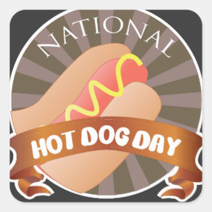 Pegatina Cuadrada Rótulo del Día Nacional del Perro Caliente