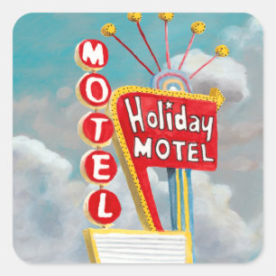 Pegatina Cuadrada Rótulo del Holiday Motel