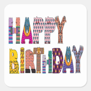 Pegatina Cuadrada Rótulo "FELIZ CUMPLEAÑOS"