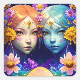 Pegatina Cuadrada Rótulo Gemini Zodiac