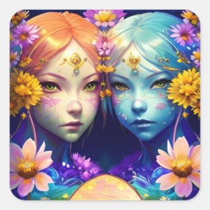 Pegatina Cuadrada Rótulo Gemini Zodiac