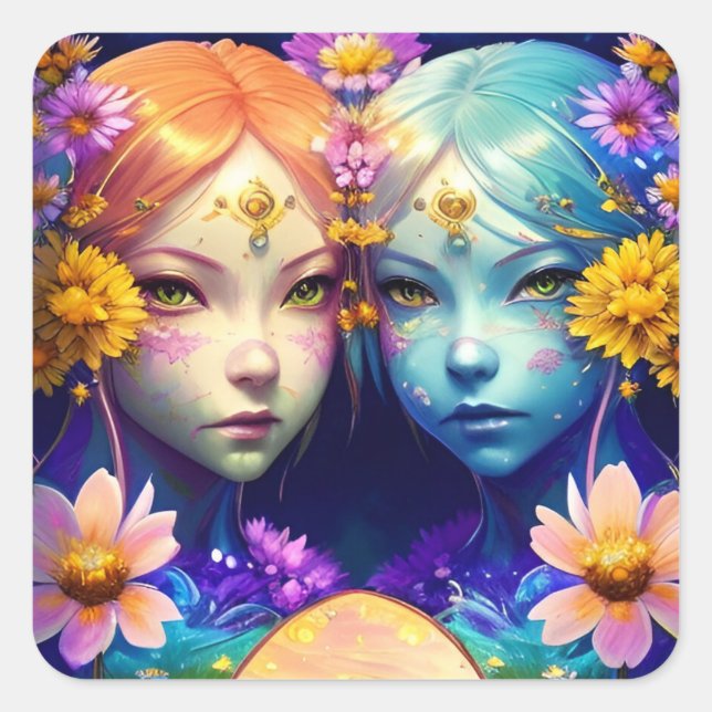 Pegatina Cuadrada Rótulo Gemini Zodiac (Anverso)