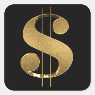 Pegatina Cuadrada Rótulo Gold 3D en dólares