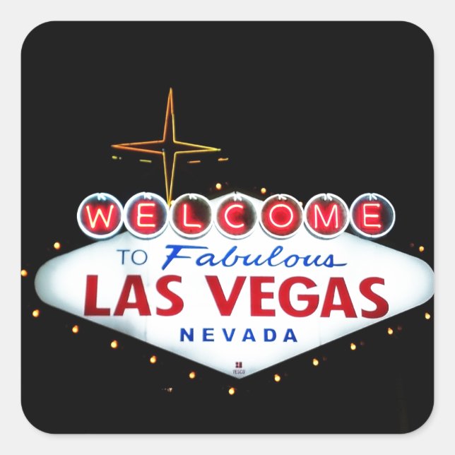 Pegatina Cuadrada Rótulo Las Vegas - Bienvenidos A Las Fabulosas Veg (Anverso)