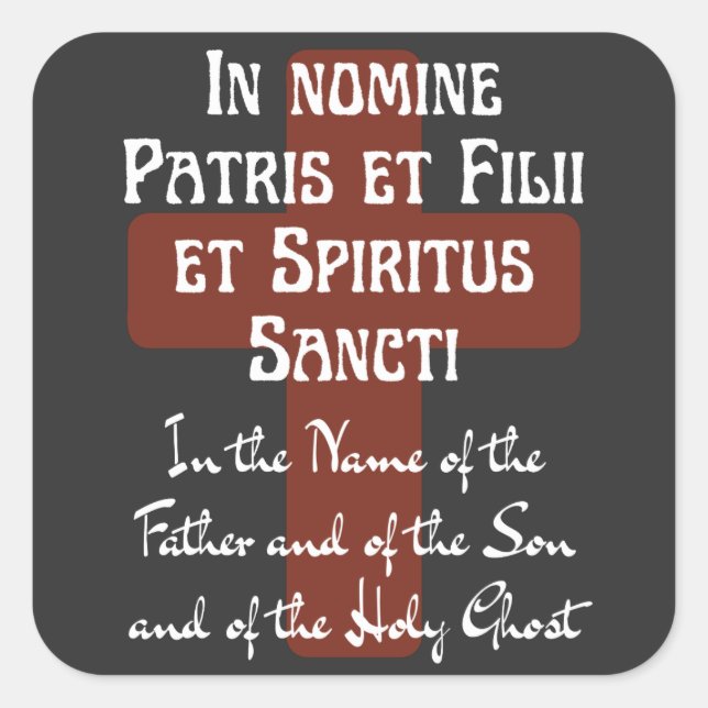 Pegatina Cuadrada Rótulo latino de la cruz en nombre del padre (Anverso)