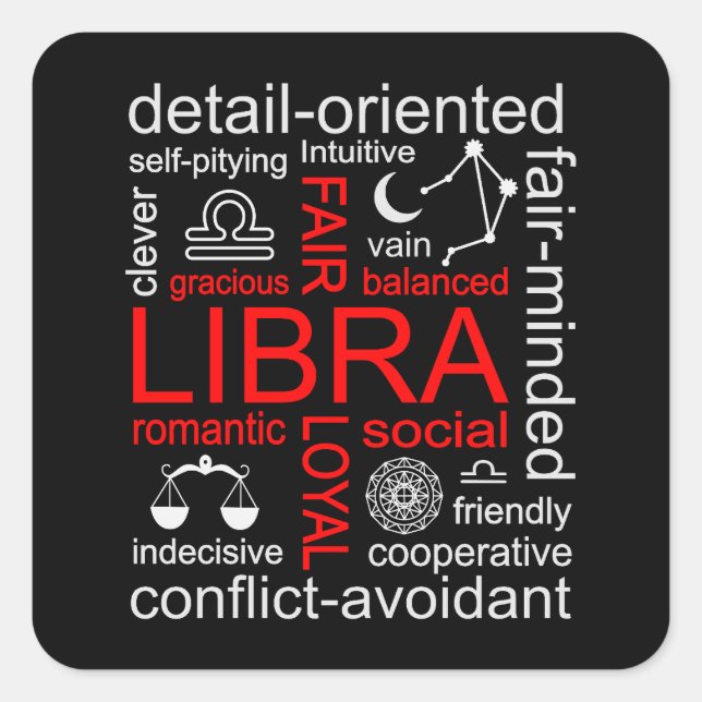 Pegatina Cuadrada Rótulo Libra Zodiac (Anverso)