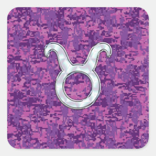 Pegatina Cuadrada Rótulo Pearl Like Taurus Zodiac en camo digital ro