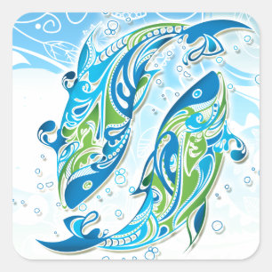 Pegatina Cuadrada Rótulo Pisces Zodiac