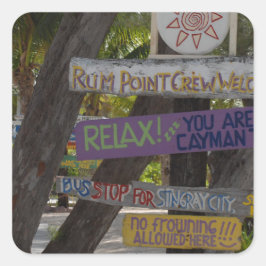 Pegatina Cuadrada Rótulo post Rum Point Gran Caimán