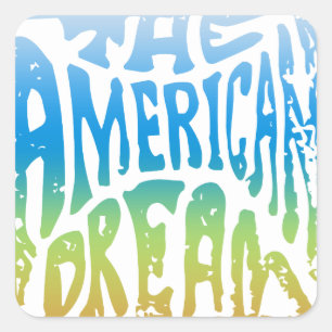 Pegatina Cuadrada Rótulo retro azul y verde americano de sueño gráfi
