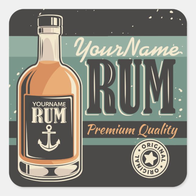 Pegatina Cuadrada Rótulo retro del frasco de licor de aluminio perso (Anverso)