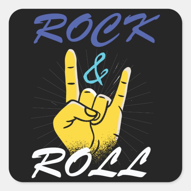 Pegatina Cuadrada Rótulo Rock N Roll Hand (Anverso)