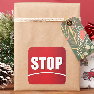 Pegatina Cuadrada Rótulo rojo de parada negrita